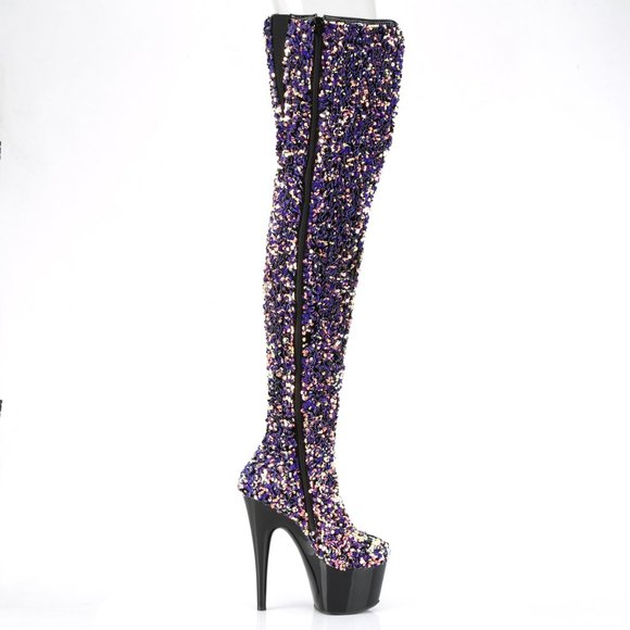 Platform Sequin Heeled Thigh High Boots - Picture 4 of 5